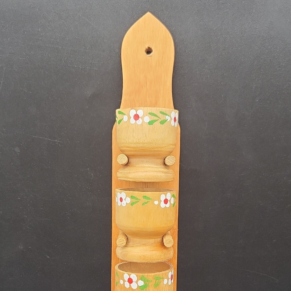 Vintage Hand Turned Tole Painting Wooden Egg Cups Set Of 6